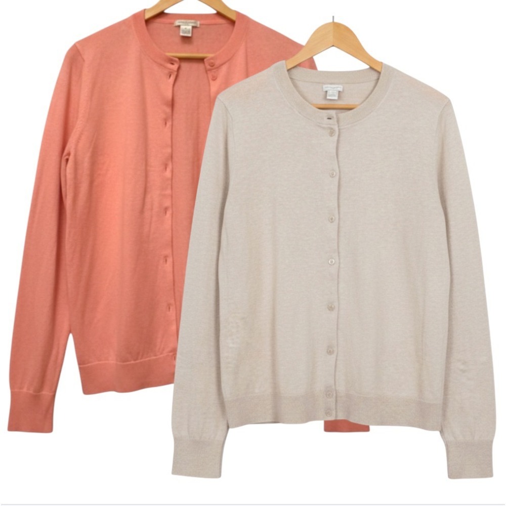 LOT OF 2, J. CREW The Caryn Cardigan Sweater BEIGE=XS, PEACH=XXS Cotton E5957